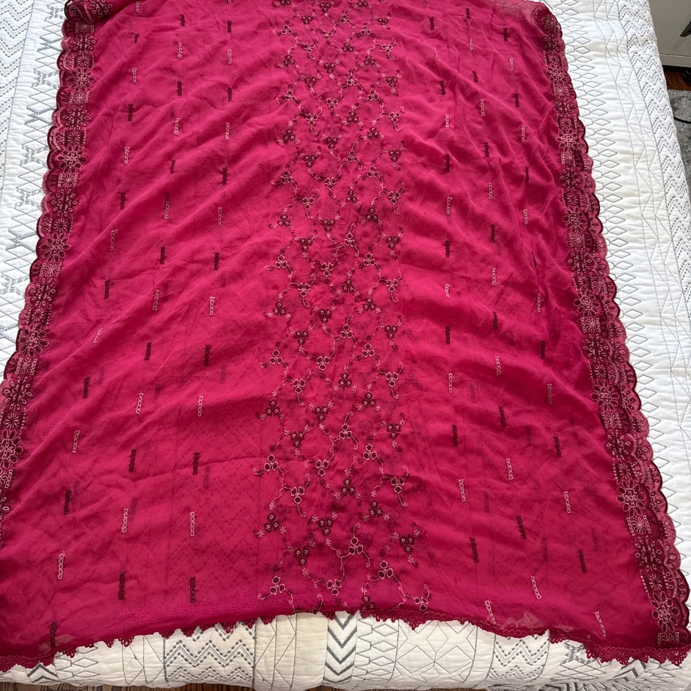 3 pc Cotton Chickenkari Embroidered Suit Chiffon Dupatta,Pakistani L - Picture 14 of 16